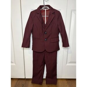 Luobo BeiBei Boy's Burgundy Maroon Suit Set W/ Vest, Jacket,& Pants Size 4T / 4Y